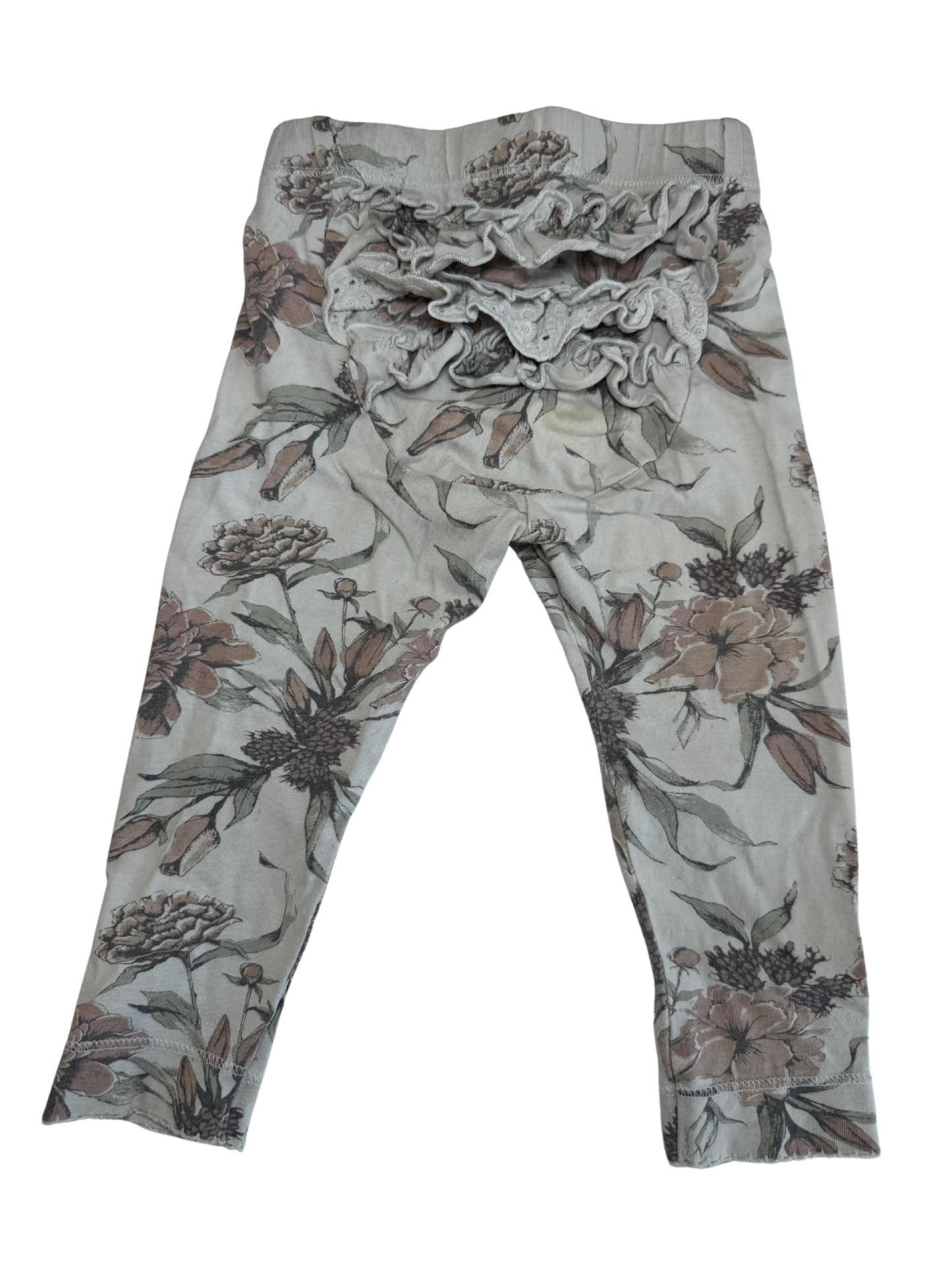 Creme leggings med blomster og flæser på numsen
