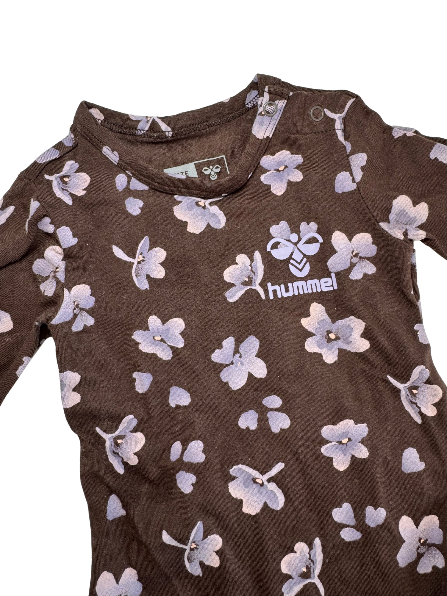 Brun body-sæt med lilla blomster + lilla leggings